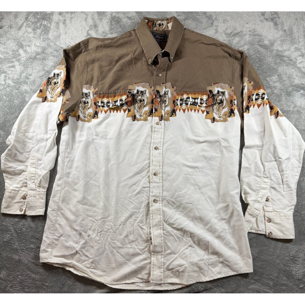Roper Shirt Western Mens  SZ XXL Border Wolf Print Pearl Snap Cowboy